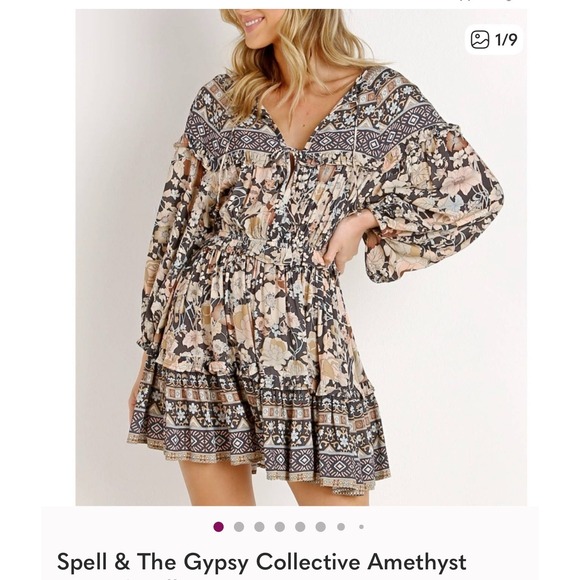 Spell & The Gypsy Collective Amethyst Floral Mini Dress Boho Festival Size M - Picture 1 of 4